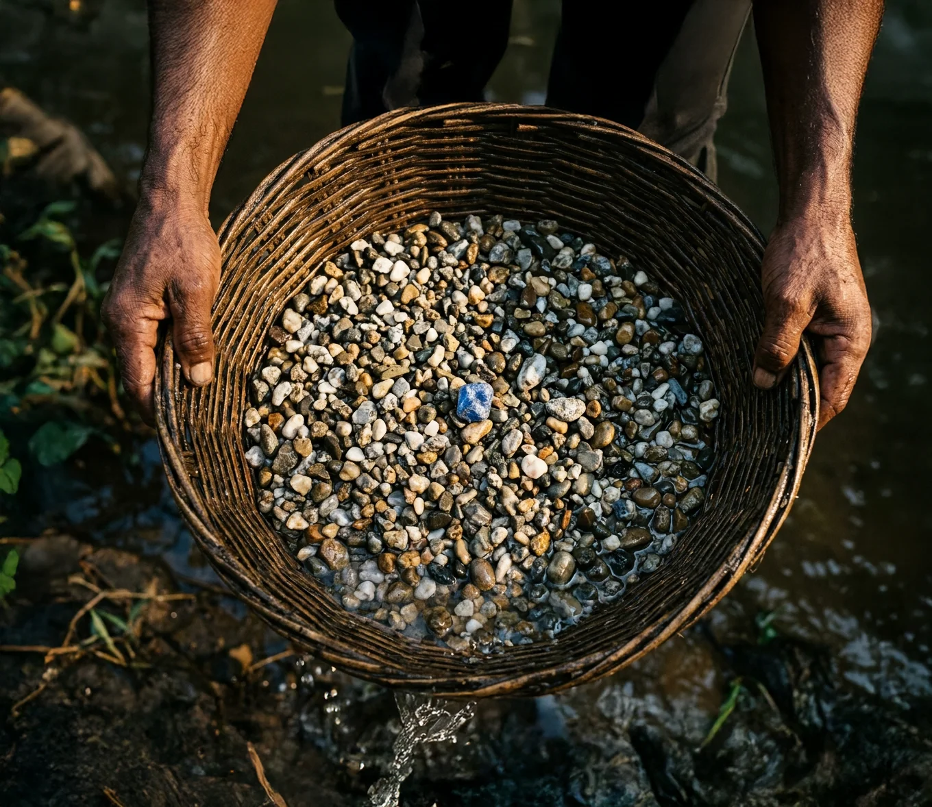 Washing gem gravel by hand