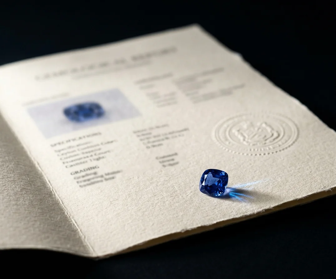 An independent gemmological laboratory report for a Ceylon sapphire