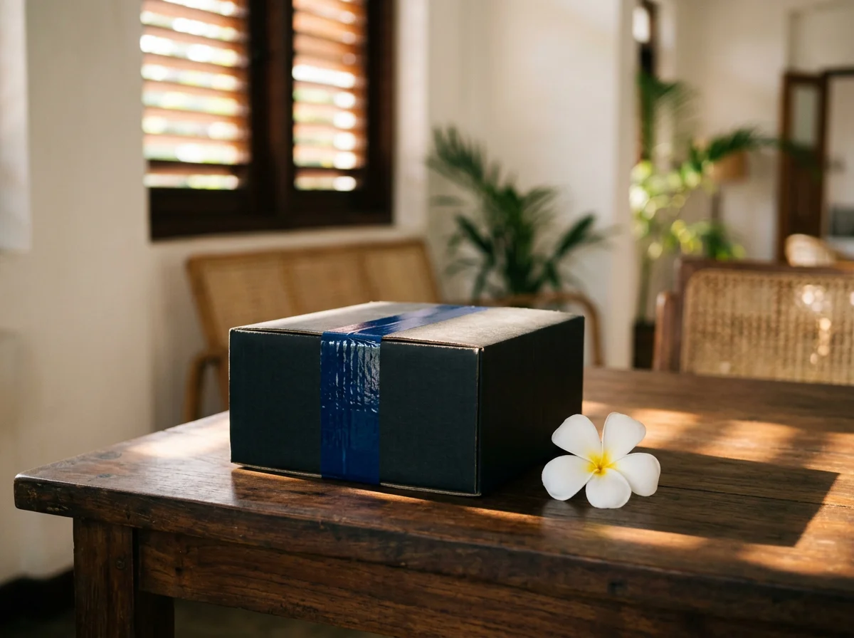 A Ceylon gemstone packed for insured worldwide delivery from Colombo