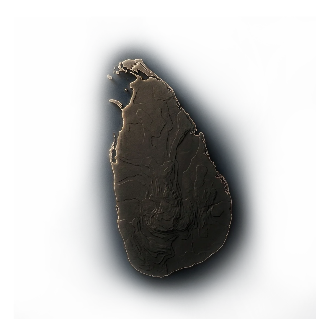 Relief map of Sri Lanka marking Ratnapura in Sabaragamuwa Province