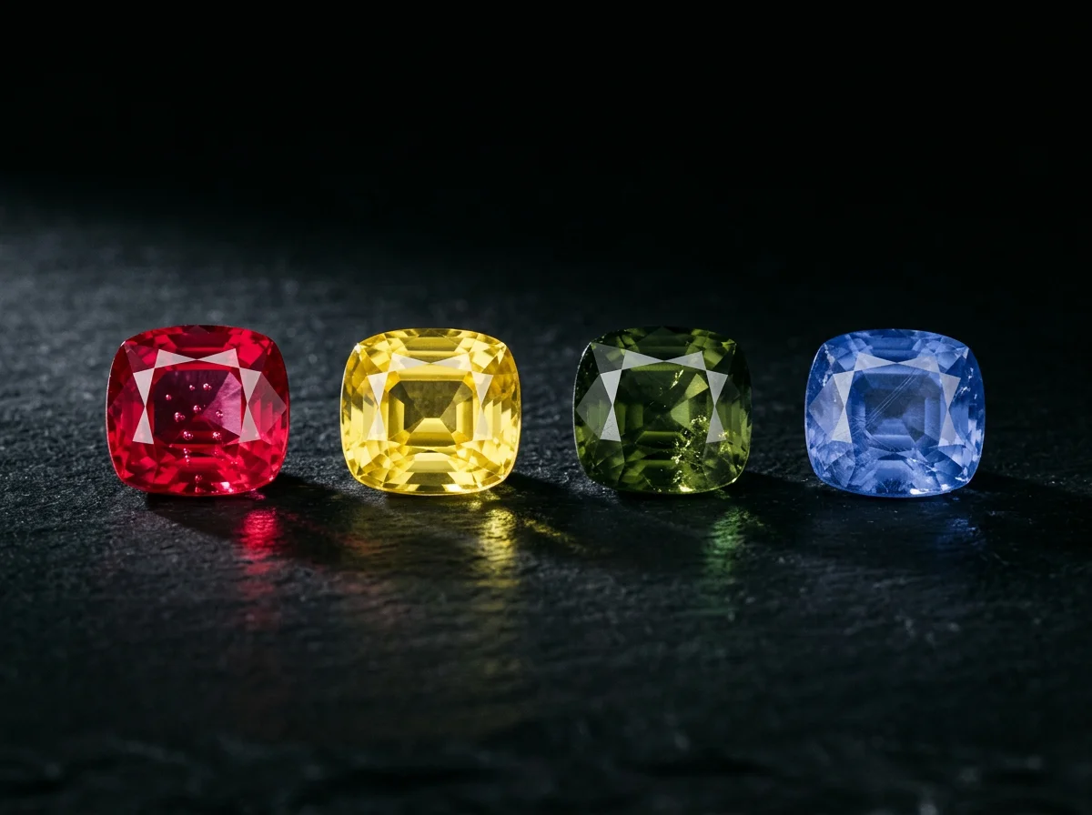 Fake gemstones in every colour, from glass and synthetics to simulants